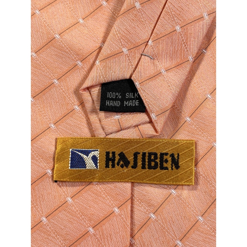 Hasiben 100% Silk Peach Textured Tie Hand Made Mens Designer Necktie - Picture 2 of 6